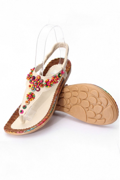 Women's Colorful Beading Leatherette Flat Heel Comfort Sandals