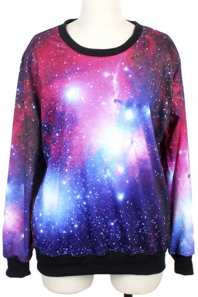 Women's Galaxy Print Roll Neck Pullover Sweatshirt