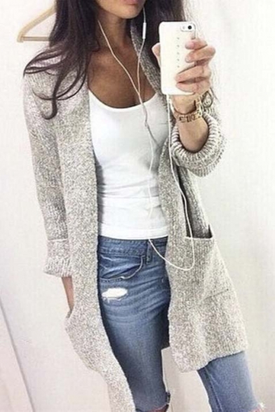 Women's Casual Loose Fit Long Sleeve Open Front Knitted Cardigan
