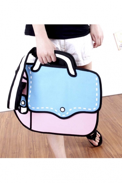 New Fashion Cartoon Color Block Canvas Shoulder Bag Tote Bag
