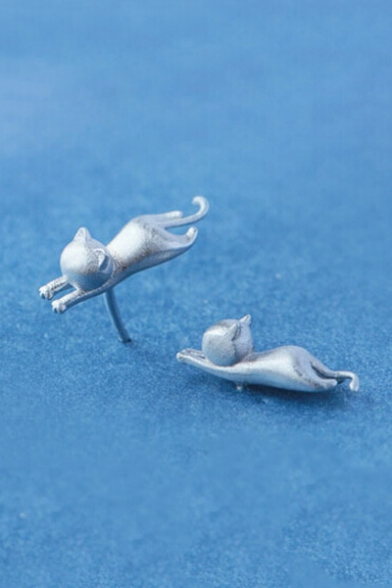 S925 Sterling Silver Cat Stud Earrings for Women Girl