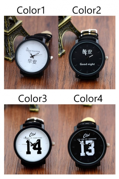 Fashion Sweet Good morning Good night Letter Dial Quartz Watch for Couples