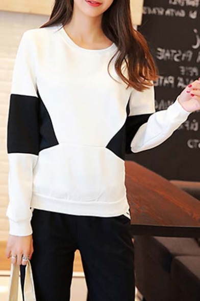 Unisex Color Block Round Neck Long Sleeve Lover Couple Sweatshirt