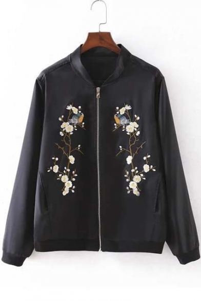 Fashion Floral Embroidered Bomber Jacket