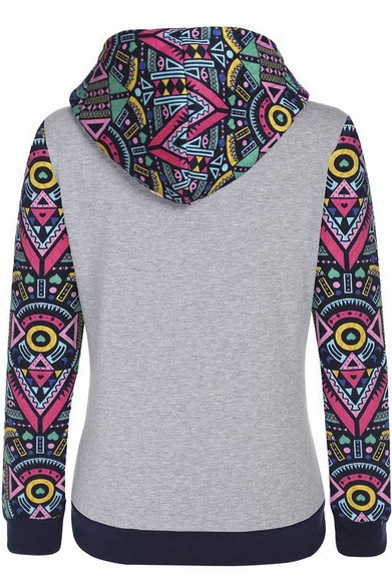 Women's Geo Printed Long Sleeve Hooded Pullover Hoodies Sweatshirt