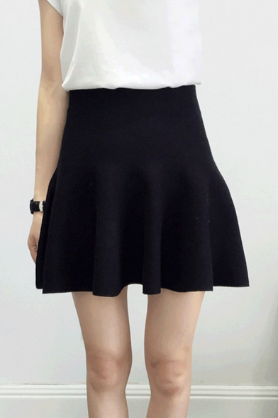 Concise High Waist Knitted A-line Short/Mini Skirt