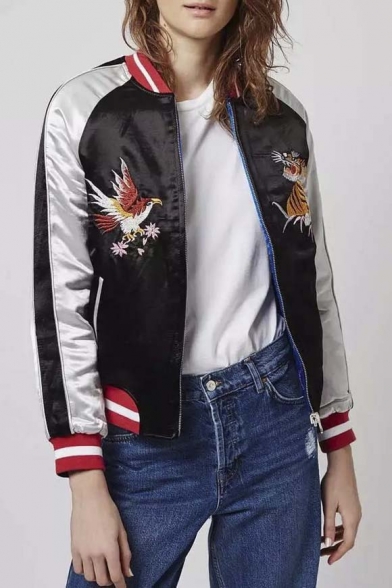 New Arrival Fashion Reversible Embroidered Animal Bomber Jacket