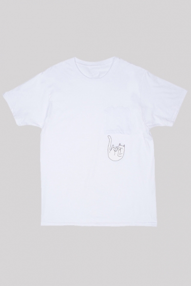 Popular Middle Finger Cat Print Short Sleeve Round Neck T-shirt