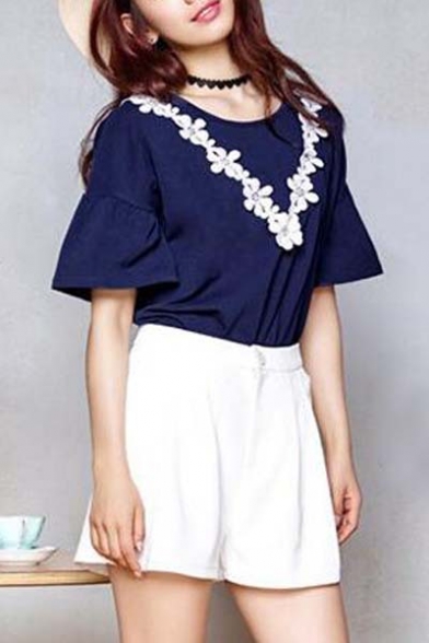 Women's Fashion Floral V Short Sleeve T-shirt