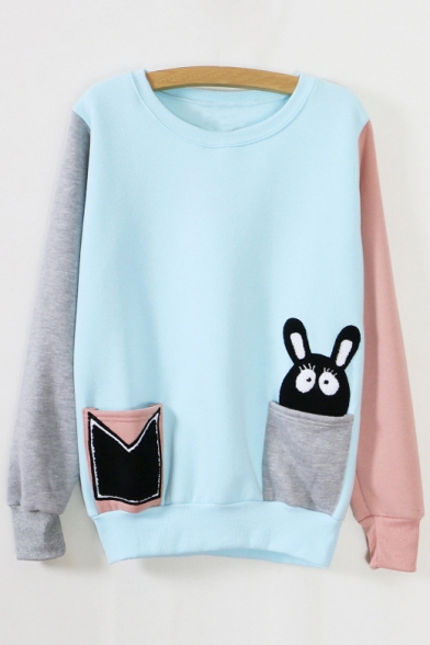 New Color Block Rabbit in Pocket Sweatshirt
