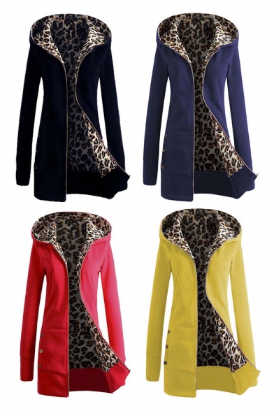 New Arrival Autumn Winter Women's Fashion Leopard Zipper Up Coat