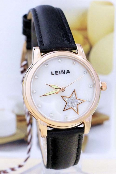 New Fashion Glittering Star Leather Band Quartz Watch