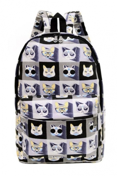Fashion Cute Cat Printed Canvas Backpack School Bag Travel Bag