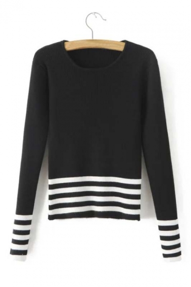 New Arrival Autumn Winter Striped Long Sleeve Pullover Sweater
