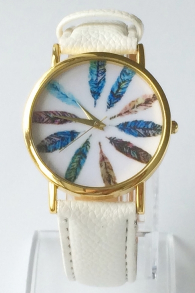 New Arrival Fashion Peacock Feather Design Leather Band Watch