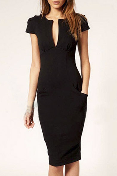 black v neck work dress