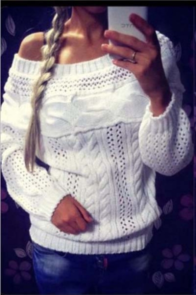 Women's Fashionable Off Shoulder Long Sleeve Knit Sweater