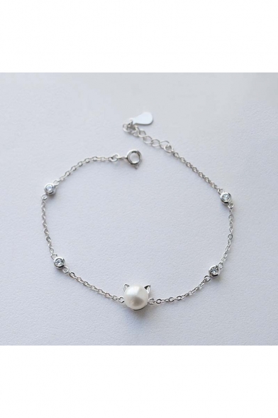 Sweet Pearl Cat Ears S925 Silver Bracelet