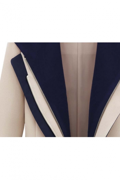 Women's Color Block Hooded Long Sleeve Faux Twinset Design Coat