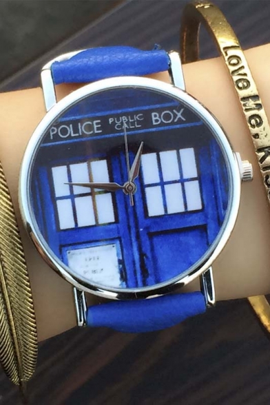 New Arrival Unisex Fashion POLICE BOX Design Leather Band Quartz Watch