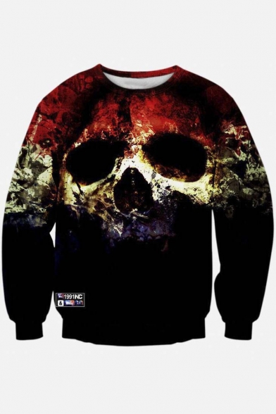 Unisex 3d Realistic Skull Print Crew Neck Long Sleeve Pullover Sweatshirts S-XL