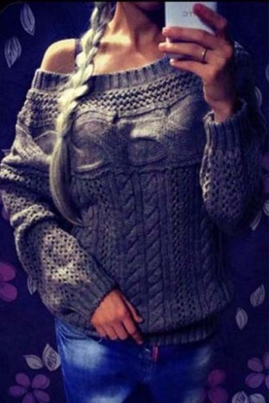 Women's Fashionable Off Shoulder Long Sleeve Knit Sweater