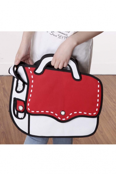 New Fashion Cartoon Color Block Canvas Shoulder Bag Tote Bag