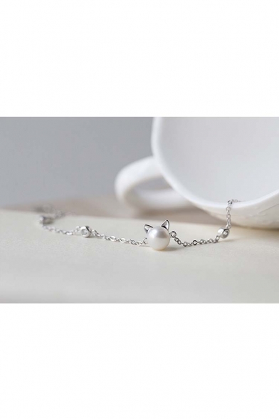 Sweet Pearl Cat Ears S925 Silver Bracelet