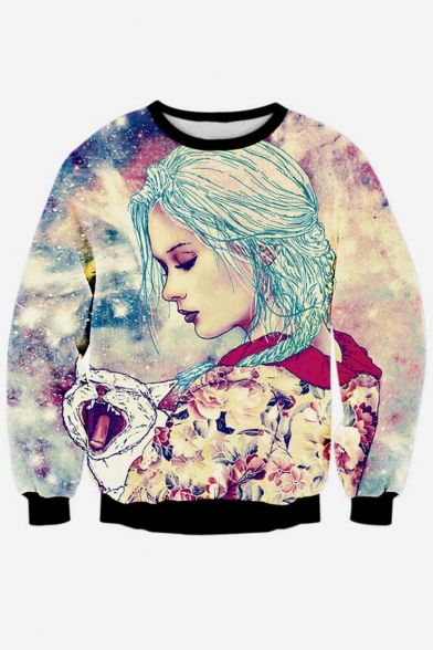 Women's Colorful Patterns Print Pullover Sweatshirt Tracksuit Tops Outwear