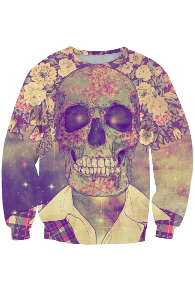 Women's Colorful Skull Patterns Print Pullover Sweatshirt Tracksuit Tops Outwear
