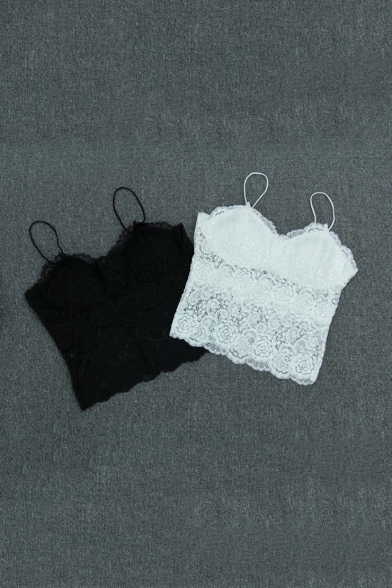 Women's Sexy See Through Lace Sleeveless Crop Top
