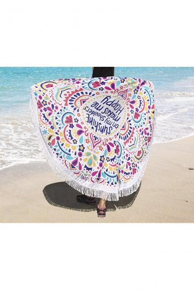 Fashion Summer Letter Print Beach Towel Blanket Shawl with Tassel Circle