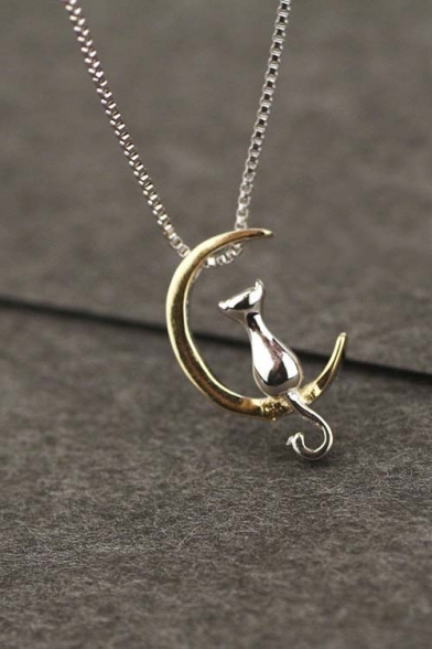 New Arrival Fashionable Cat Siting On Moon Pendant Necklace ...