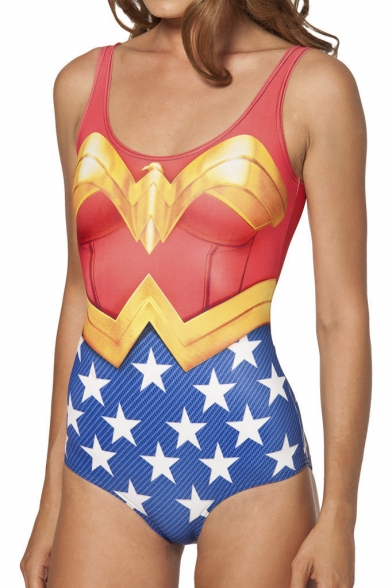 Wonder Women Fashion Star Print One-piece Swimwear