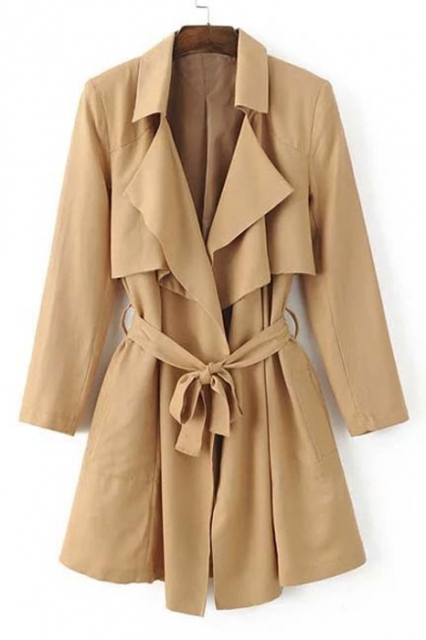 Notched Lapel Tie Waist Trench Coat