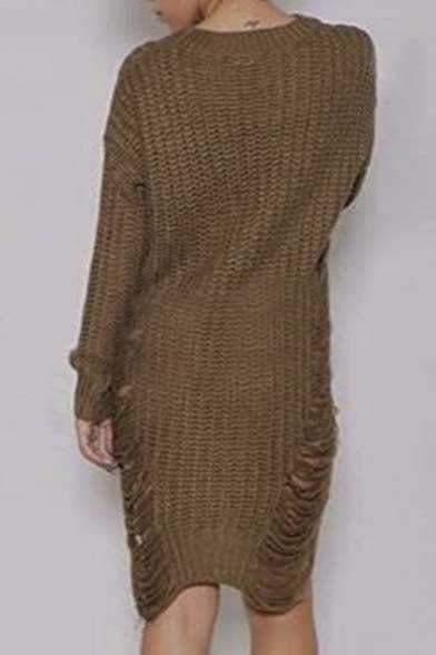 New Arrival Fashionable Round Neck Long Sleeve Dip Hem Sweater Dress