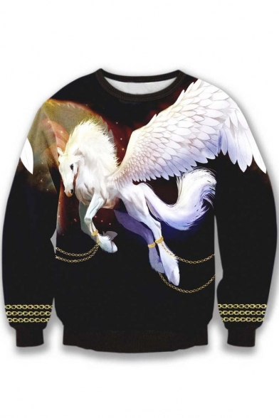 Unisex Fashion Horse Crew Neck Pullover Sweatshirt S-XL