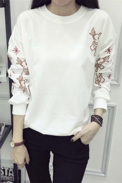 New Arrival Fashion Embroidered Long Sleeve Round Neck Thin Sweatshirt