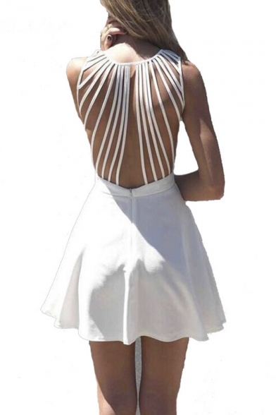 Sexy Strappy Back Sleeveless A-line Dress with Zip Detail