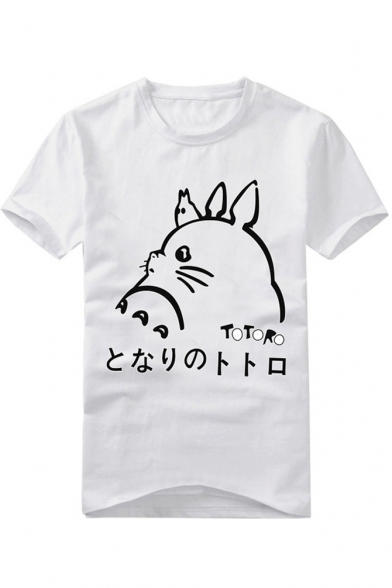 Fashion Cartoon Totoro Print Short Sleeve Round Neck Cotton T-shirt