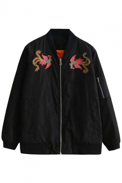 New Arrival Animal Embroidered Zipper Front Jacket Coat
