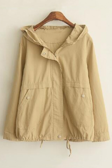 New Arrival Cute Solid Zip Front Hooded Coat