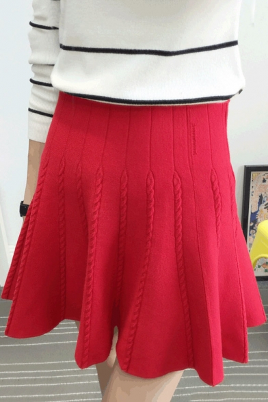 New Fashion High Waist Cable Knit A-line Skirt