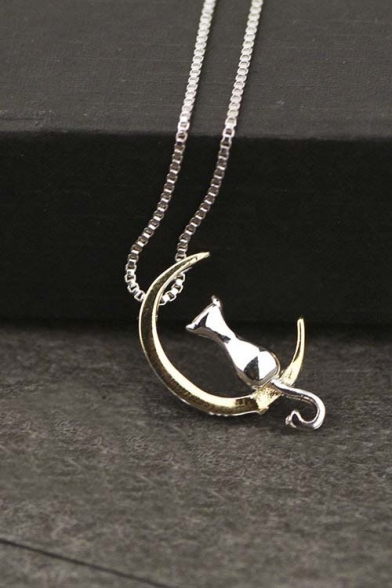 New Arrival Fashionable Cat Siting On Moon Pendant Necklace ...