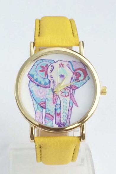 Women's Fashionable Elephant Printed Dial Quartz Watch