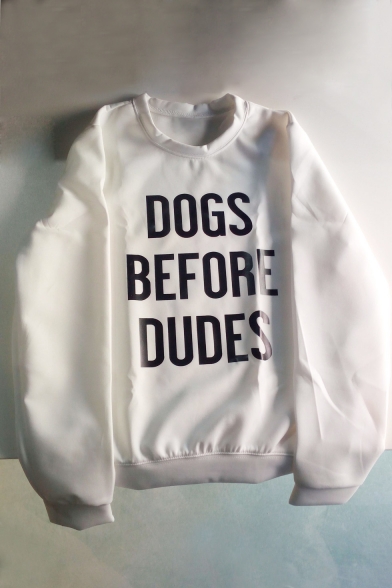 DOGS BEFORE DUDES Letter Print Raglan Sleeve Pullover Sweatshirt