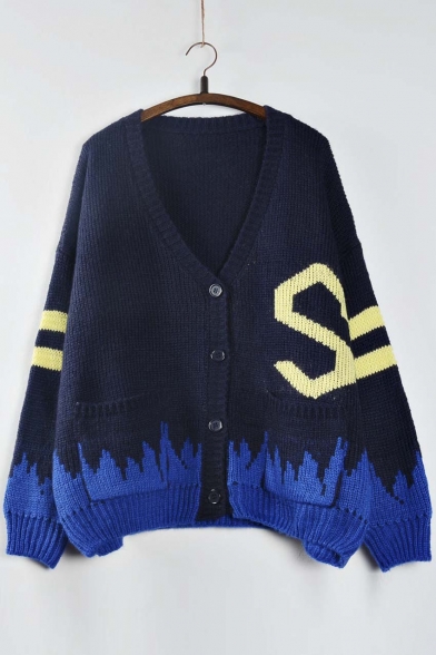 Fashion Color Block Stripe Long Sleeve V-neck Sweater