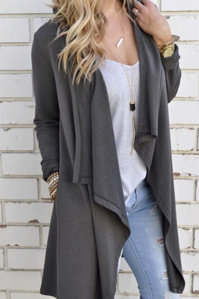 

Fashion Slim Waterfall Front Long Sleeve Irregular Split Panel Coat