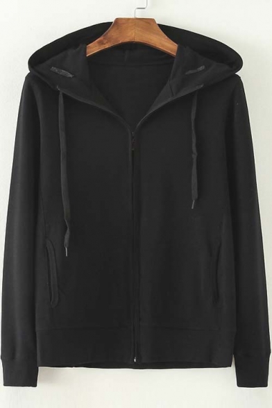 Women's Long Sleeve Zipper Placket Slim Hooded Coat