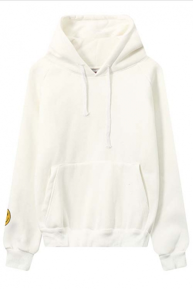 Oversized Hooded Smile Face Print Long Sleeve Hoodie with a kangaroo Pocket